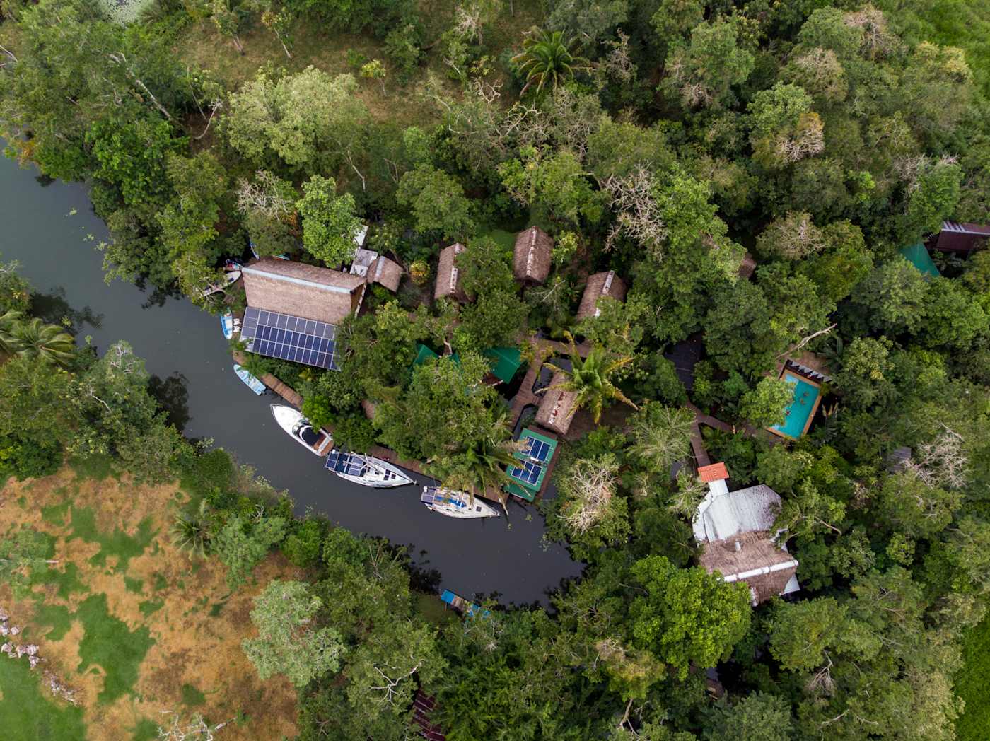 Aerial view of the hotel on the river