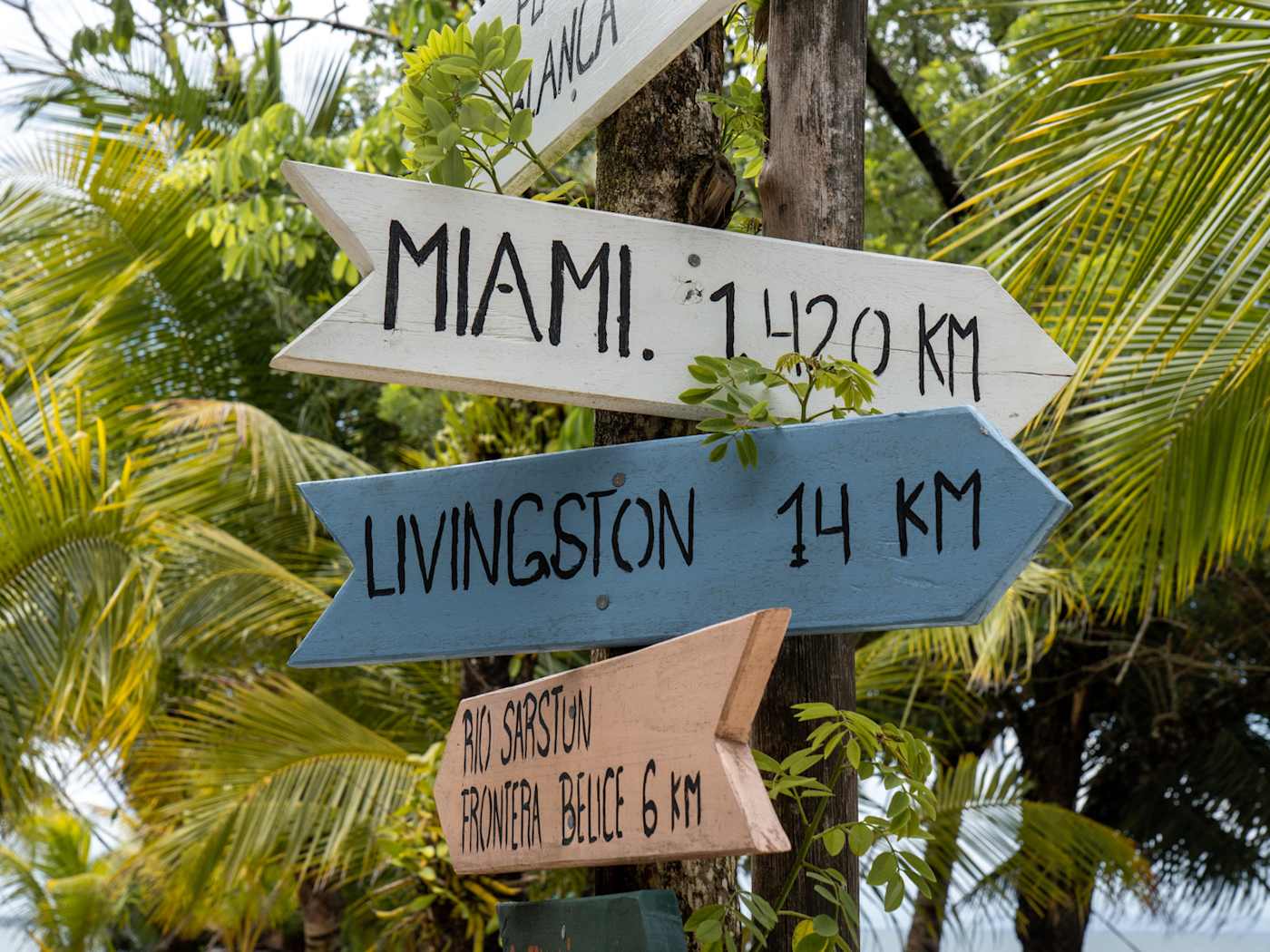 Wooden directional sign at the property