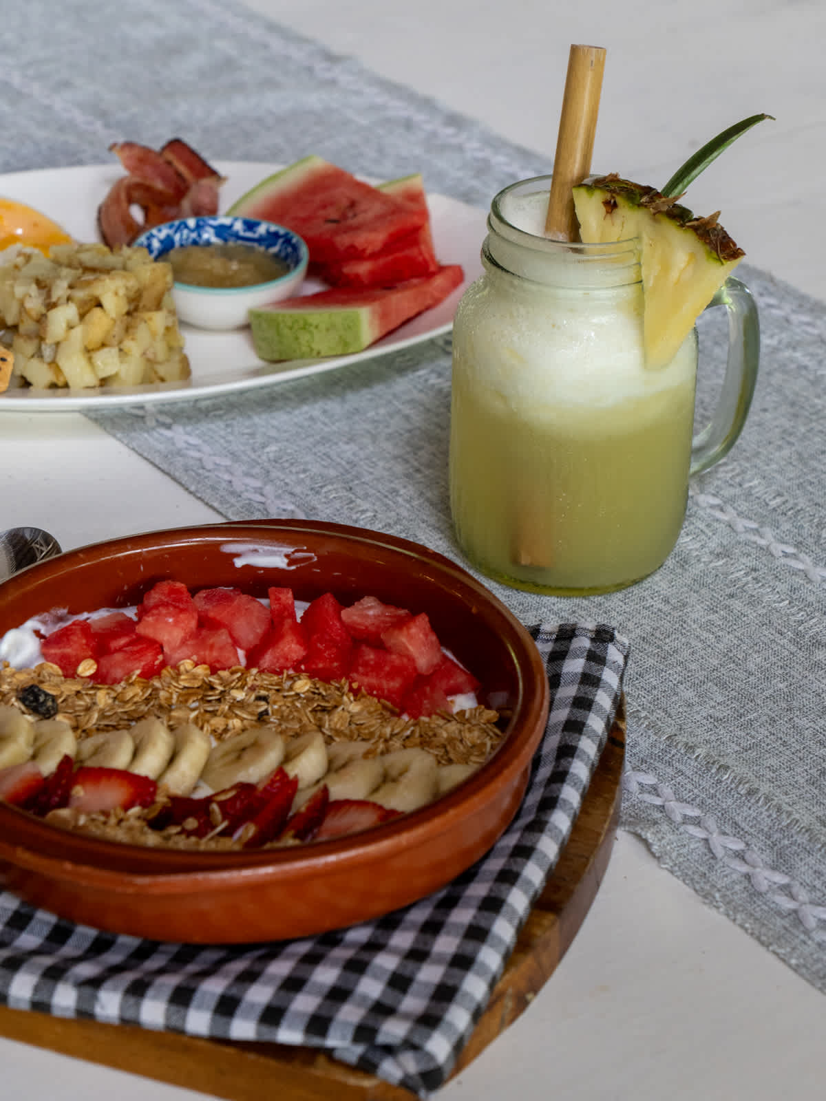 Fruit and a prepared plate at the restaurant