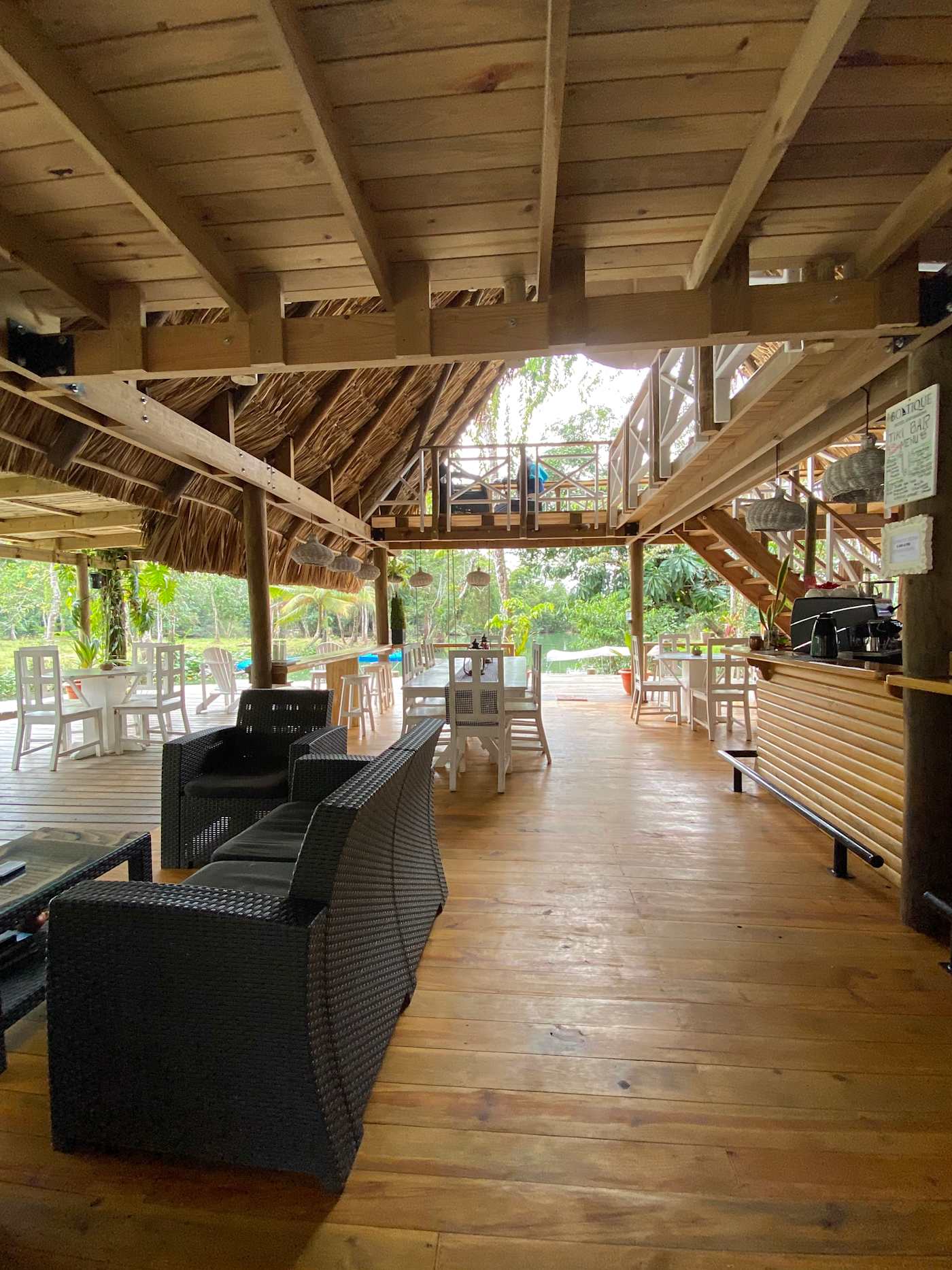 Open-air lounge with sofas