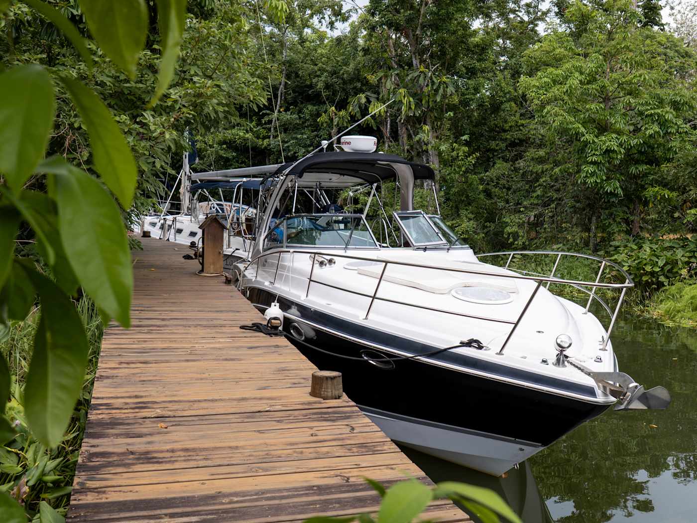 Motorboat at the wooden dock