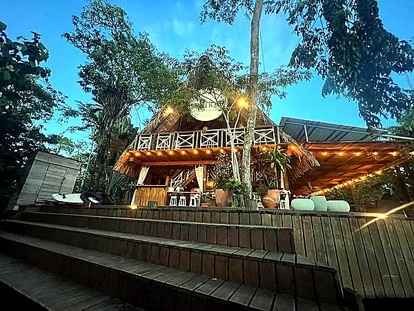 The lodge and dock at dusk